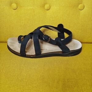 Teva Catalina Black Leather Strappy Cork Sandals Womens Shoe Size 11